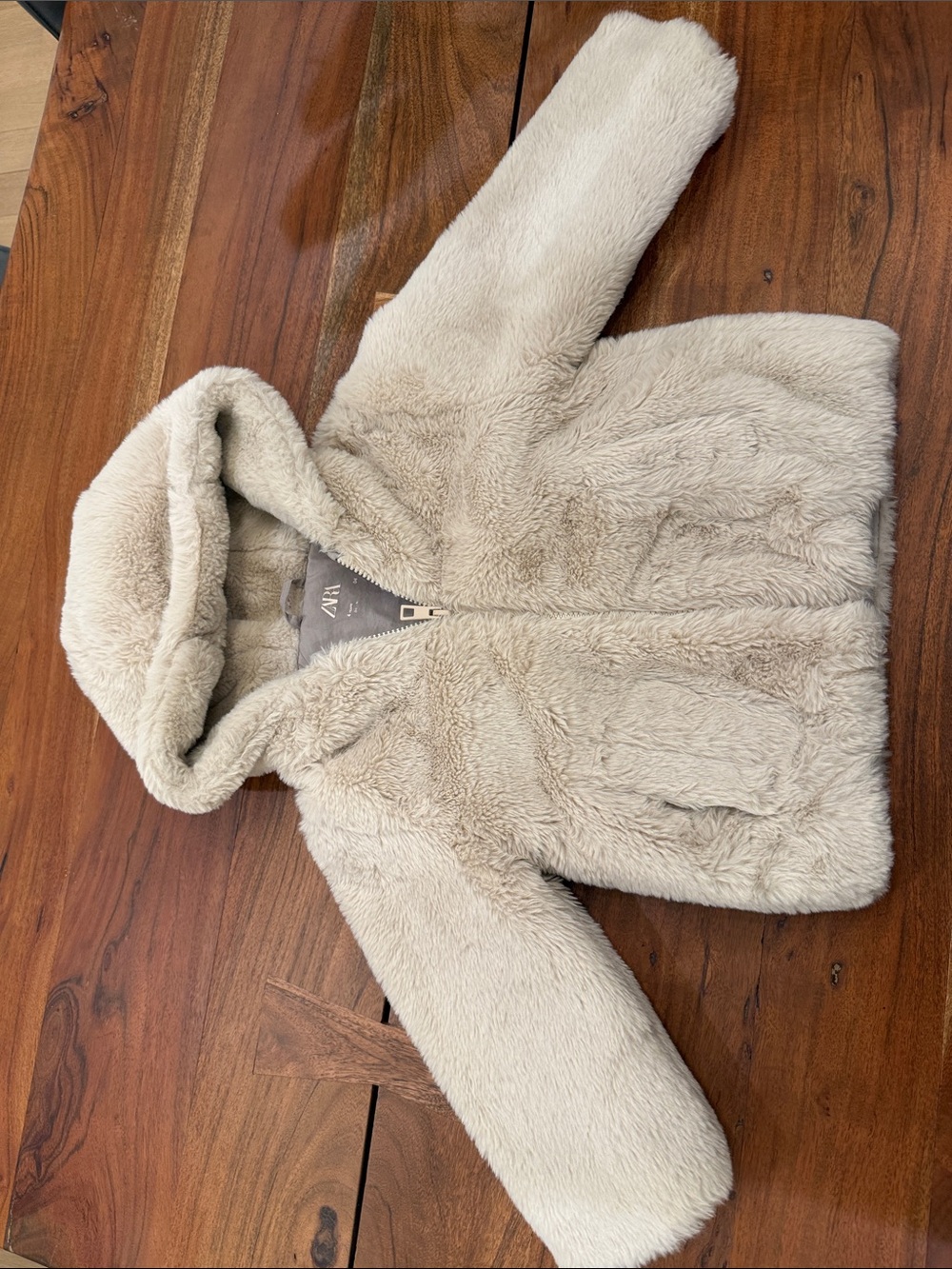 Zara Kids Plush Hooded Puffer Coat - Cream